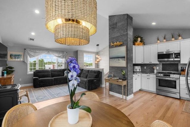 2 Jason Ter, Fairhaven, MA 02719 - dining room with light wood-type flooring, a chandelier, baseboards, and recessed lighting