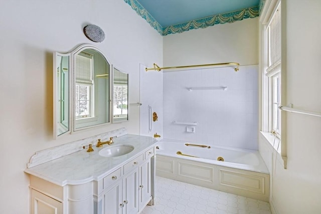 bathroom featuring vanity, shower / bathing tub combination, and tile patterned floors