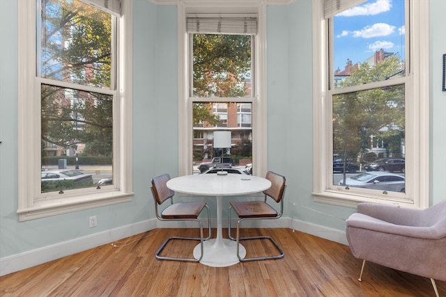 dining space featuring light wood-type flooring and plenty of natural light