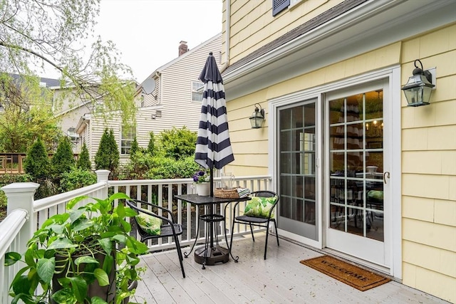 view of wooden balcony featuring a deck