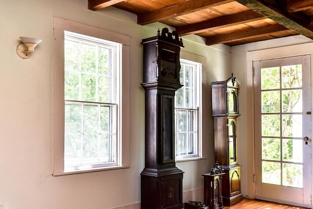 79 Nobscot Rd, Sudbury, MA 01776 - detailed view of wooden ceiling with exposed beams