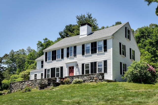 79 Nobscot Rd, Sudbury, MA 01776 - colonial home featuring a chimney and a front yard
