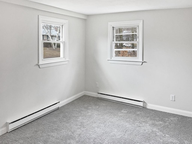 empty room featuring carpet and a baseboard radiator