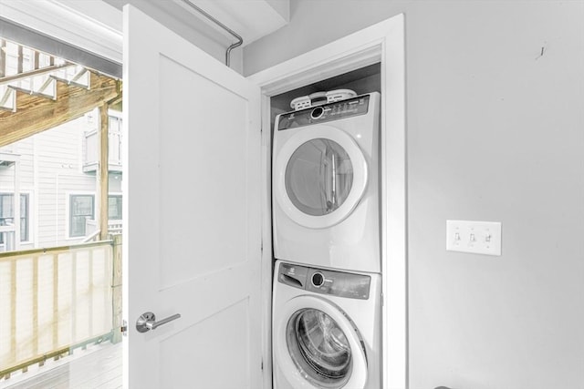 37-39 Lamson St Unit 2, Boston, MA 02128 - laundry room featuring stacked washer and clothes dryer
