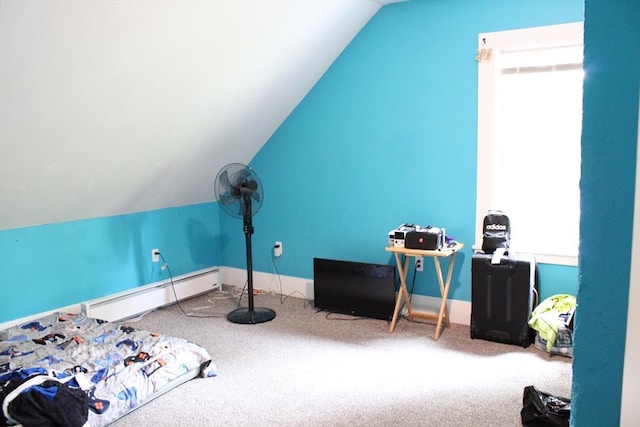 34-36 Glenallen St, Winchendon, MA 01475 - carpeted bedroom featuring baseboard heating, vaulted ceiling, and multiple windows