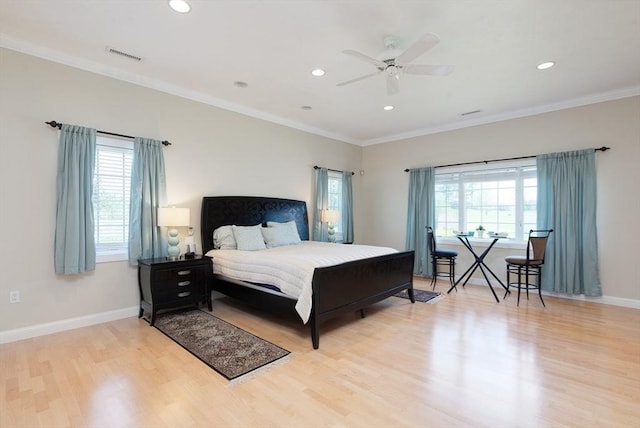 bedroom featuring visible vents, recessed lighting, and wood finished floors