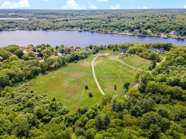 8 Ferry Ln, Berkley, MA 02779 - drone / aerial view of a nearby body of water and a forest