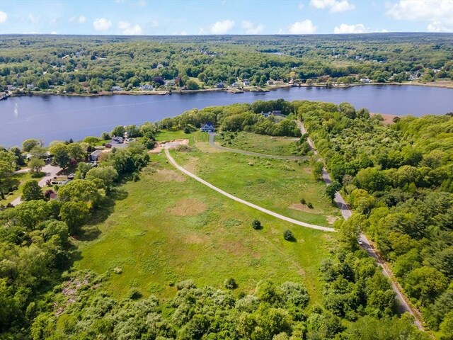8 Ferry Ln, Berkley, MA 02779 - drone / aerial view of a large body of water and a heavily wooded area