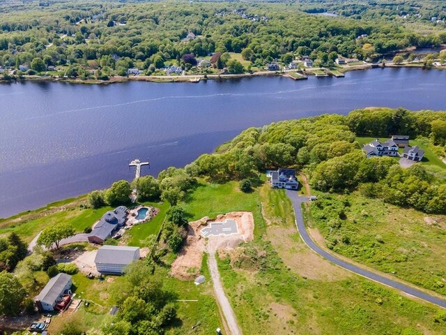 8 Ferry Ln, Berkley, MA 02779 - aerial view of property's location with a large body of water and a heavily wooded area