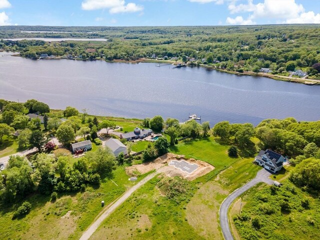8 Ferry Ln, Berkley, MA 02779 - bird's eye view of a nearby body of water and a forest