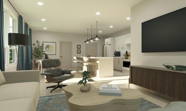 living area featuring recessed lighting