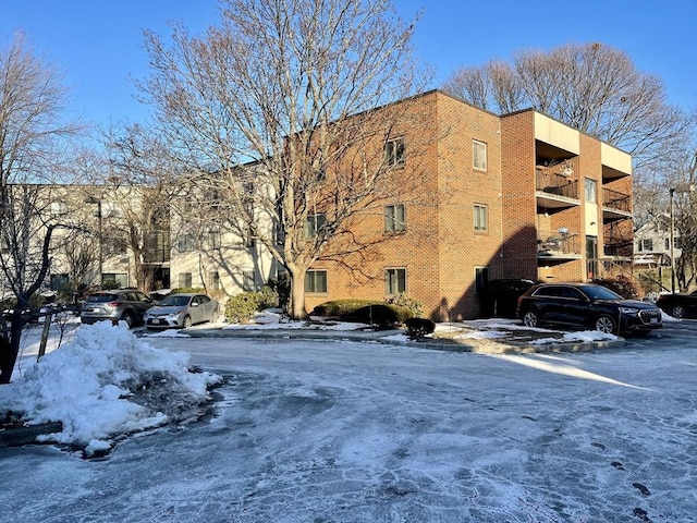 view of snow covered property