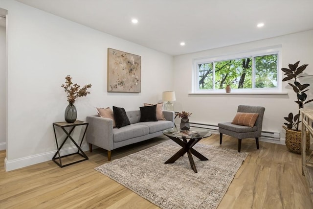 34 Bayview Ter Unit 3, Danvers, MA 01923 - living room with baseboard heating, light wood-style flooring, baseboards, and recessed lighting