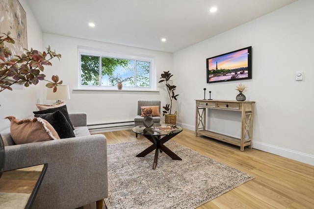 34 Bayview Ter Unit 3, Danvers, MA 01923 - living room featuring a baseboard radiator, wood finished floors, recessed lighting, and baseboards