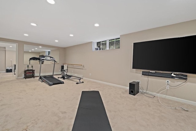 19 Ridge Rd, Newton, MA 02468 - workout room featuring carpet flooring, recessed lighting, and baseboards
