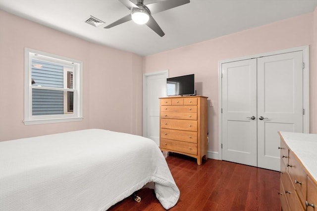 106 Walnut St Unit 2, Somerville, MA 02145 - bedroom featuring dark wood-type flooring, ceiling fan, and a closet