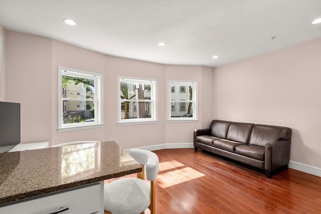 106 Walnut St Unit 2, Somerville, MA 02145 - living room with baseboards, wood finished floors, and recessed lighting