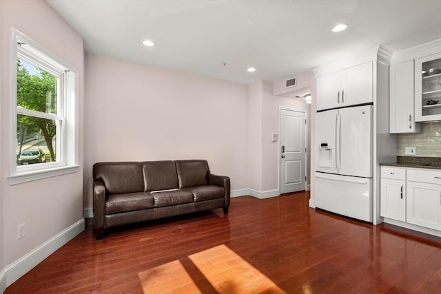 106 Walnut St Unit 2, Somerville, MA 02145 - living room with baseboards, dark wood-style floors, and recessed lighting