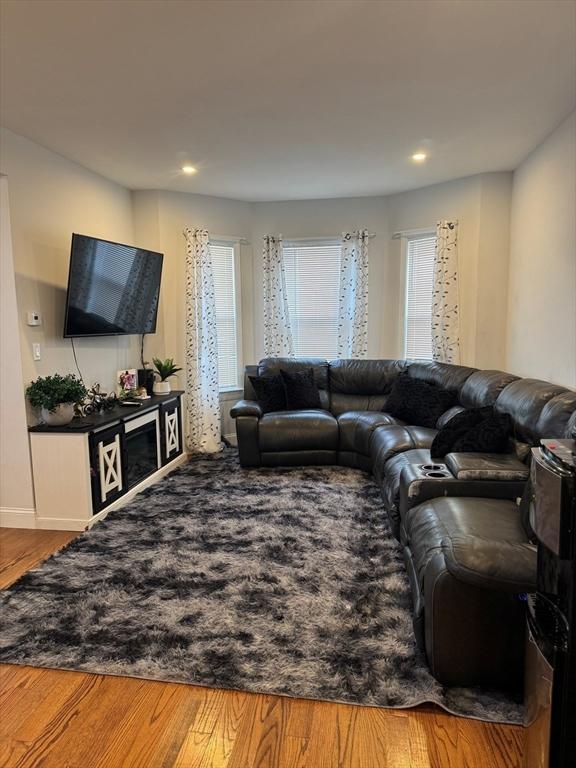 living room with hardwood / wood-style flooring and a healthy amount of sunlight