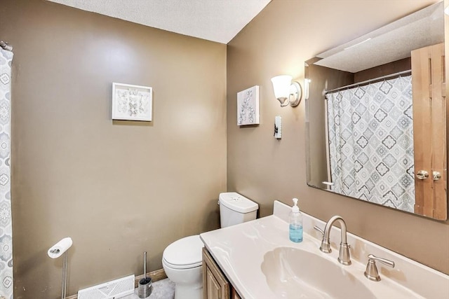 49 Lady Slipper Dr, Dennis, MA 02638 - bathroom with visible vents, curtained shower, vanity, baseboards, and toilet
