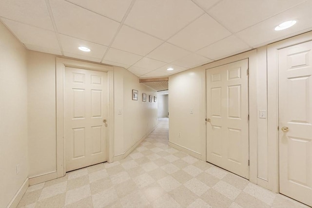 49 Lady Slipper Dr, Dennis, MA 02638 - hall featuring light floors, baseboards, a drop ceiling, and recessed lighting