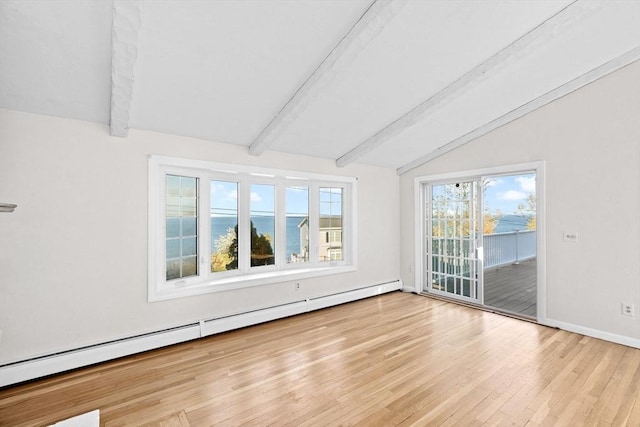 51 Shore Dr, Plymouth, MA 02360 - unfurnished room featuring baseboard heating, wood finished floors, and baseboards