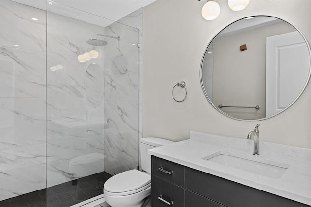 42 Waverly Unit 1, Boston, MA 02135 - bathroom featuring toilet, vanity, and a marble finish shower