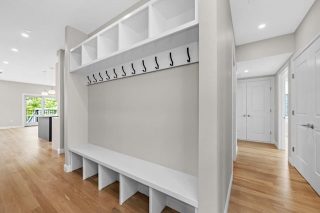 42 Waverly Unit 1, Boston, MA 02135 - mudroom with recessed lighting, light wood-style flooring, and baseboards