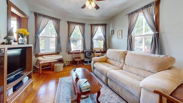 25 Garrison St, Fairhaven, MA 02719 - living room with plenty of natural light, ceiling fan, and hardwood / wood-style flooring