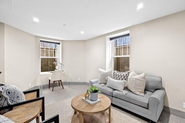 living room with light wood-type flooring