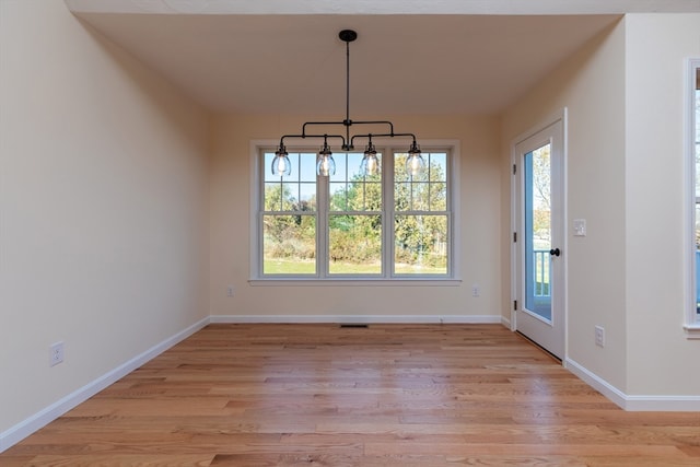 unfurnished dining area featuring light hardwood / wood-style flooring