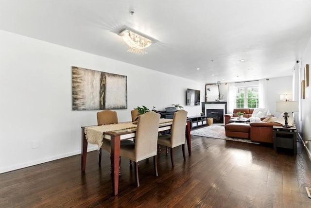 12 Paul Revere Path Unit 12, Hopkinton, MA 01748 - dining space featuring a glass covered fireplace, dark wood-style flooring, and baseboards