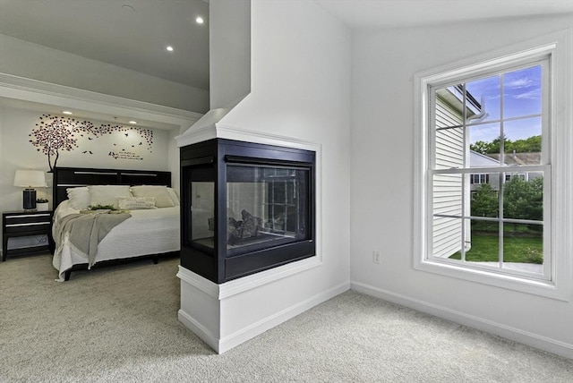 12 Paul Revere Path Unit 12, Hopkinton, MA 01748 - carpeted bedroom with baseboards, a multi sided fireplace, and recessed lighting