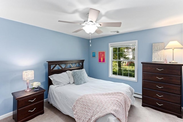 48 Logans Run, Attleboro, MA 02703 - bedroom featuring light carpet, a baseboard heating unit, a ceiling fan, and baseboards