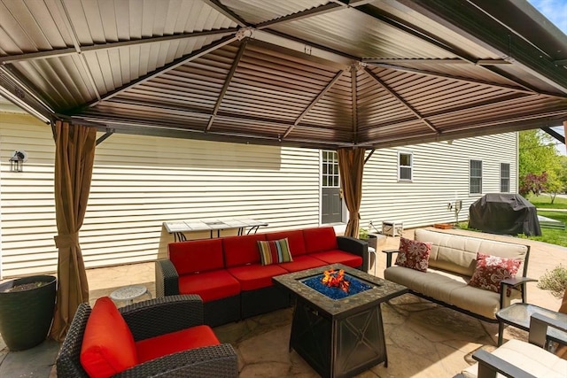 48 Logans Run, Attleboro, MA 02703 - view of patio / terrace with a gazebo, an outdoor living space with a fire pit, and grilling area