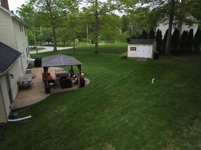 48 Logans Run, Attleboro, MA 02703 - view of green lawn featuring a patio area, a gazebo, an outdoor living space, and view of scattered trees