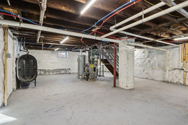 basement featuring water heater