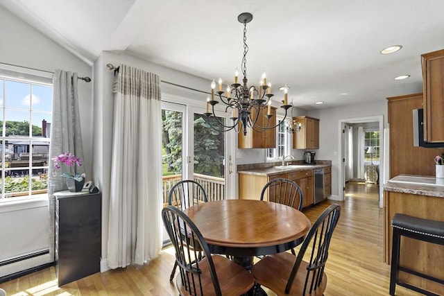 100 Elm St, Marshfield, MA 02050 - dining room featuring a baseboard heating unit, a chandelier, plenty of natural light, and recessed lighting