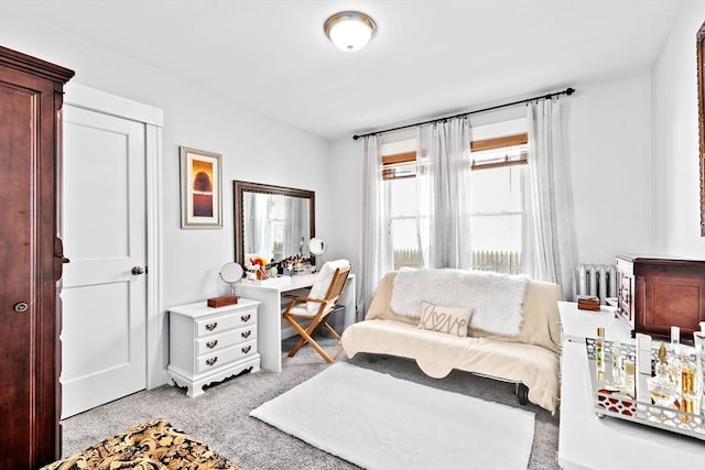 living area featuring light colored carpet