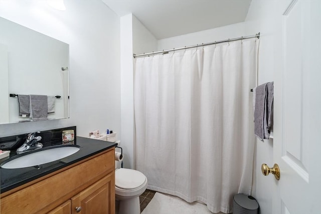 42 Sheffield Dr, Belchertown, MA 01007 - bathroom featuring vanity, tile patterned flooring, toilet, and a shower with shower curtain