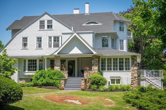 15 Brier Rd, Gloucester, MA 01930 - view of front of property featuring stairway, roof with shingles, and covered porch