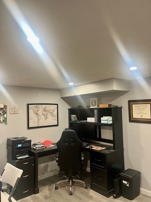 home office featuring light wood-type flooring