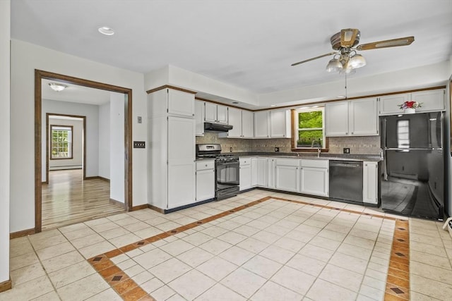 32 Dale St, Franklin, MA 02038 - kitchen with black appliances, tasteful backsplash, plenty of natural light, ceiling fan, and recessed lighting