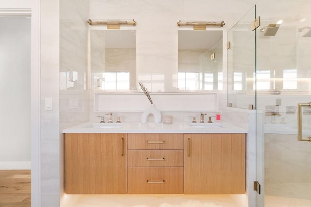 bathroom with vanity and walk in shower