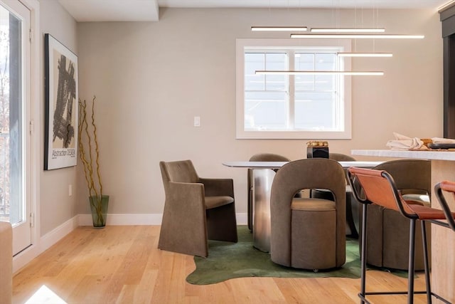 dining area with light hardwood / wood-style floors