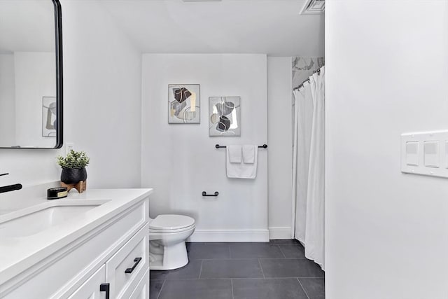 bathroom with tile patterned flooring, vanity, and toilet