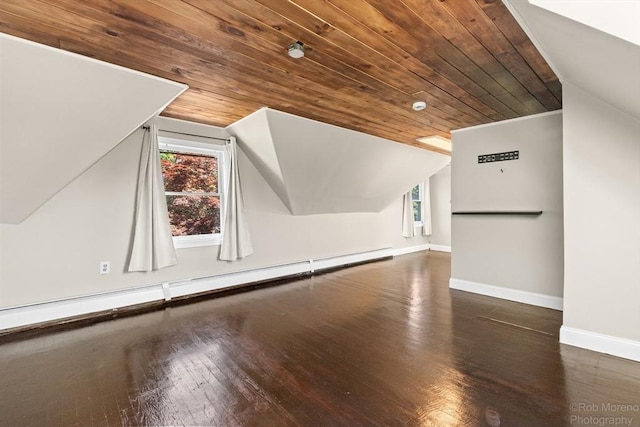 91 Bartholomew St, Peabody, MA 01960 - additional living space with lofted ceiling, plenty of natural light, hardwood / wood-style floors, a baseboard radiator, and wooden ceiling