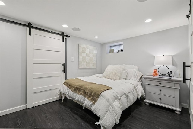 1792 Washington St, Braintree, MA 02184 - bedroom with a barn door, dark wood finished floors, and recessed lighting
