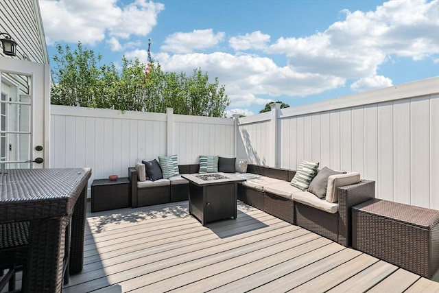 1792 Washington St, Braintree, MA 02184 - wooden deck featuring an outdoor living space with a fire pit and a fenced backyard