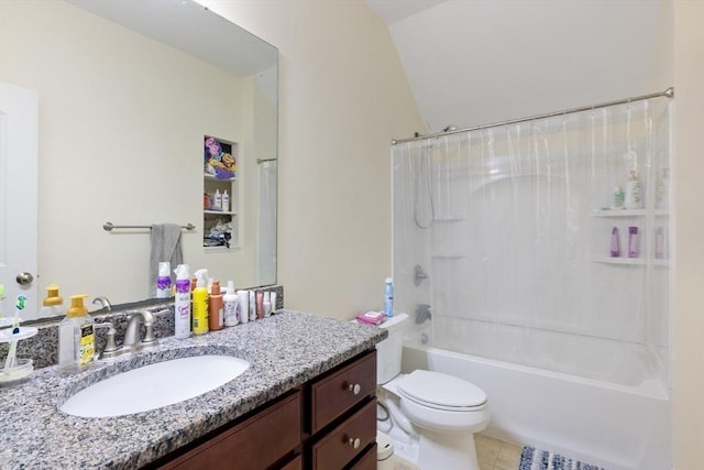 6 Comanche Ter Unit 6, Westford, MA 01886 - full bath with vanity, shower / bathtub combination, tile patterned flooring, and vaulted ceiling